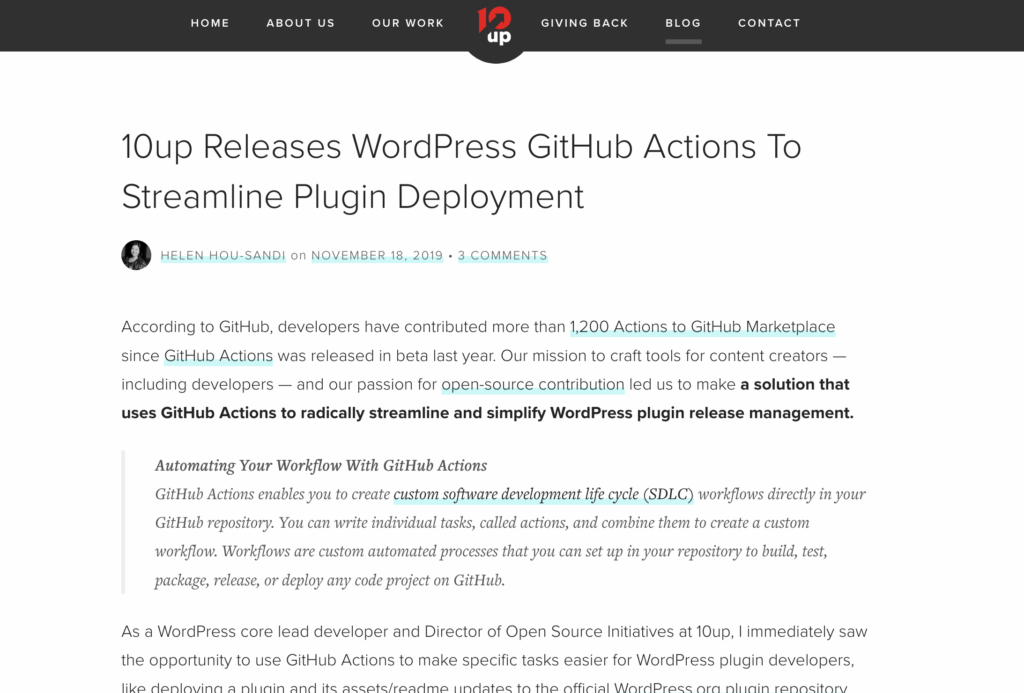 10up Actions from Quick Plugin Deploy from Github • WPShout