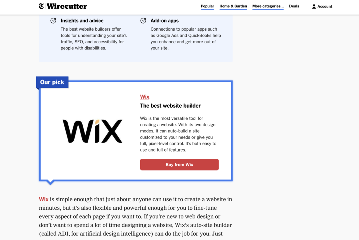 Wirecutter's Website Builder for 2021: Wix