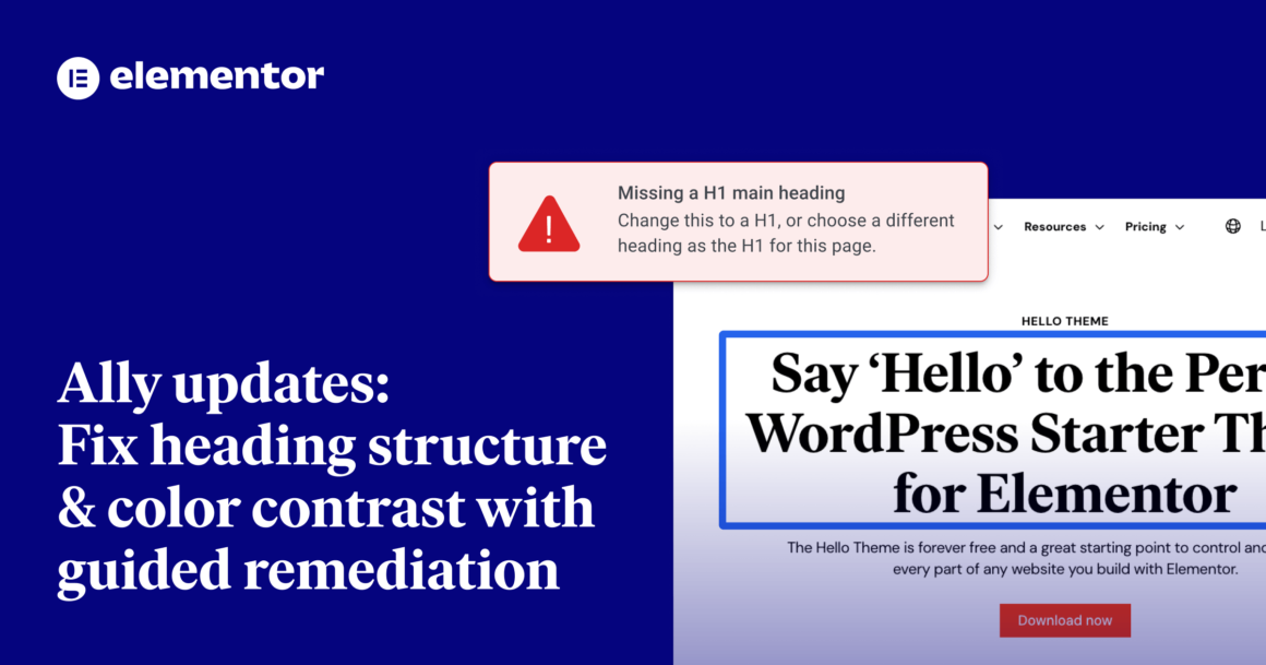 Ally updates: Fix heading structure & color contrast with guided remediation